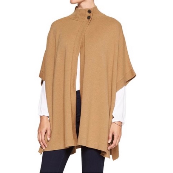 Banana Republic Factory Camel Knit Button Poncho Cape M/L Oversized - Picture 13 of 13